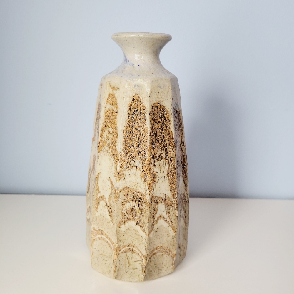 Artisan Pottery Vase 1980s Handcrafted Scalloped Signed Brenda '82